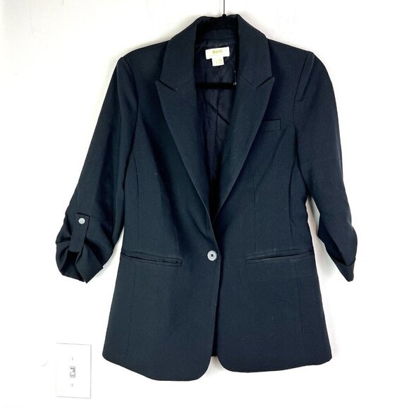 Maeve x Anthropologie Black Roll-Tab Sleeve Single Breasted Blazer Jacket Size 0 - Picture 8 of 10